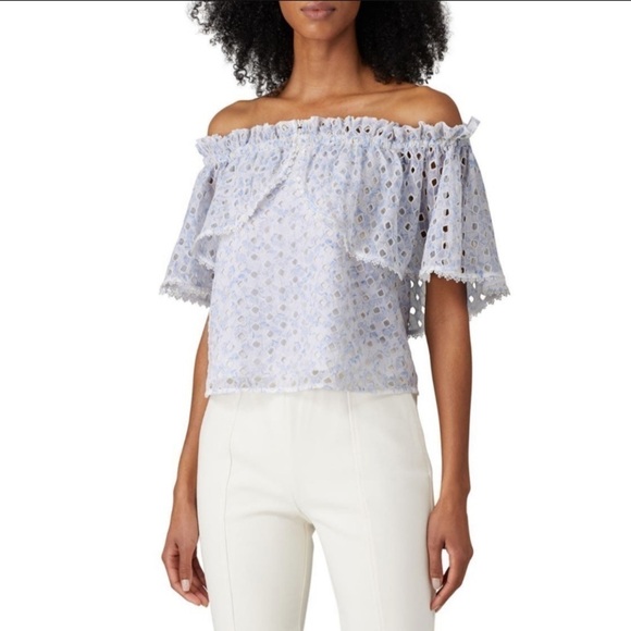 ML Monique Lhuiller Off the Shoulder Eyelet Blouse Top - Picture 1 of 7